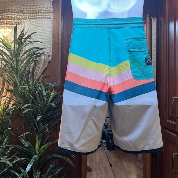 Billabong 73 Spinner Lo Tide Board Shorts 31 | Retro Pastel Stripe Swim Trunks - Picture 2 of 9